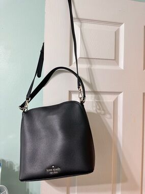 Kate Spade Black Leather Darcy Bucket Bag with Adjustable Strap